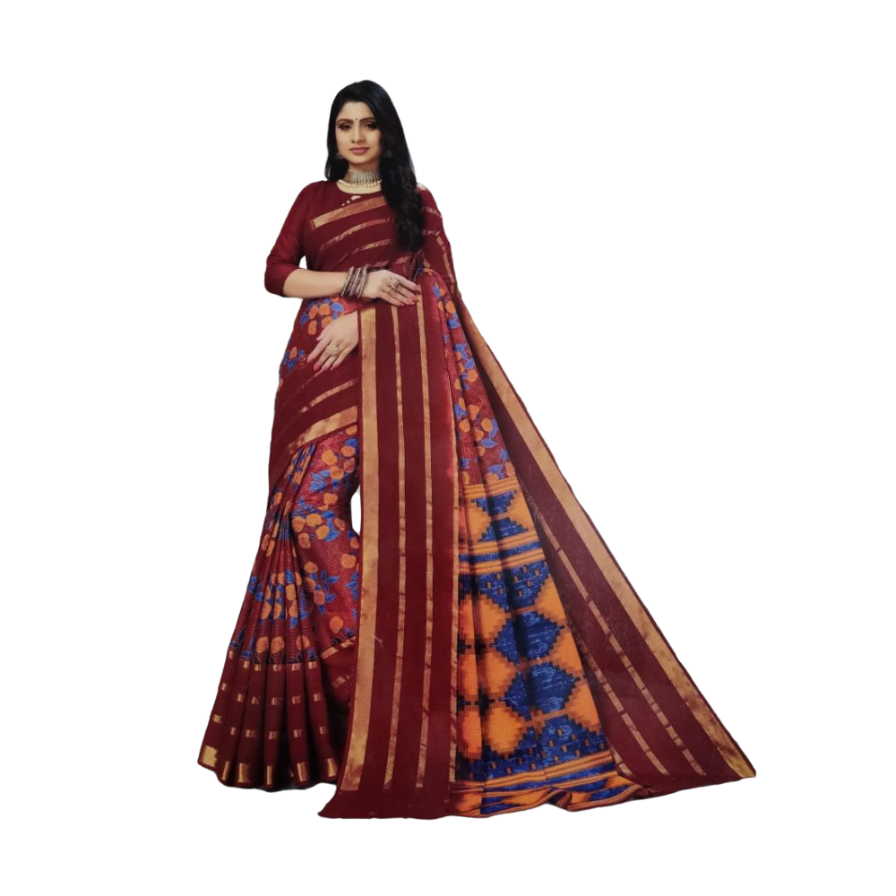 Gephical Soft Cotton Beautiful Silk Saree For Women