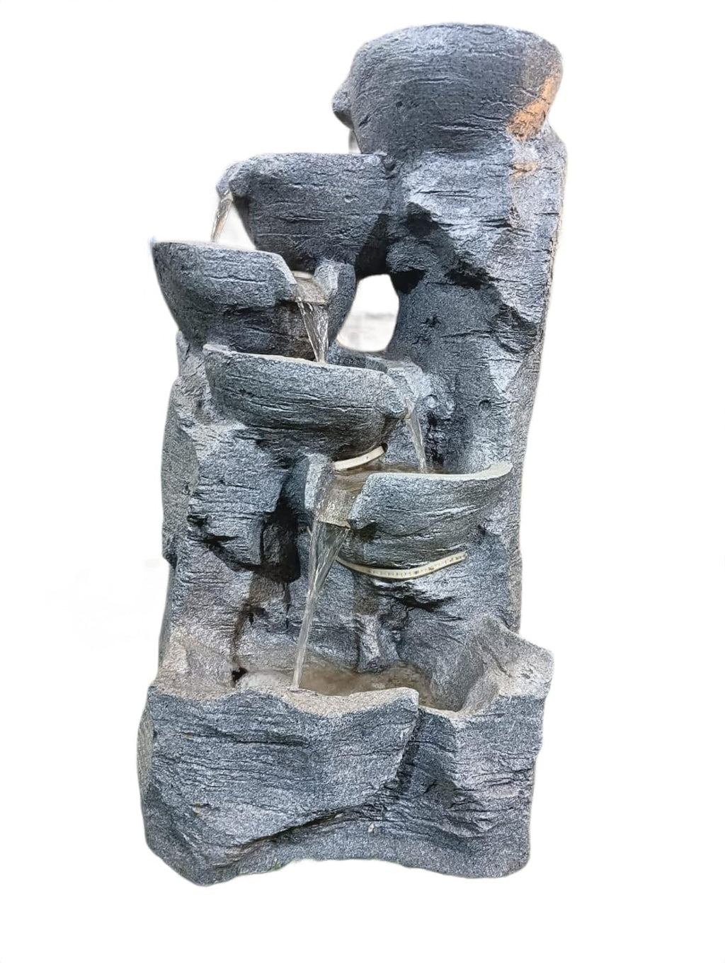 Rock Style 2.5Feet Water Fountain with LED Lights | Indoor Outdoor Decorative Waterfall Showpiece for Home, Garden & Office Decor (Grey)