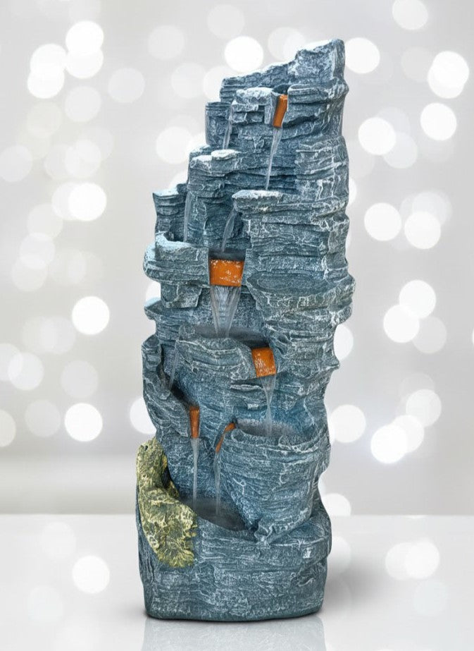 Rock Style 2.5Feet Water Fountain with LED Lights | Indoor Outdoor Decorative Waterfall Showpiece for Home, Garden & Office Decor (Grey)
