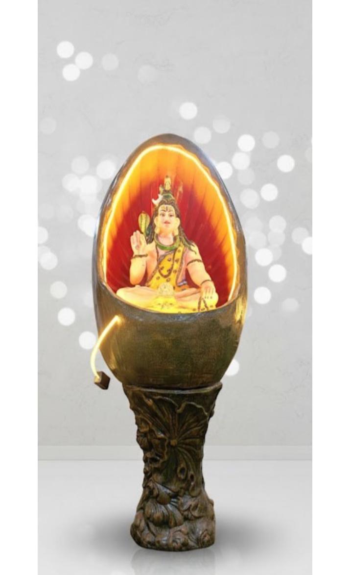 Oval Shiv Water Fountain 4 FT | with Stand Indoor Outdoor Garden Decor, with LED Lights and Water Pump