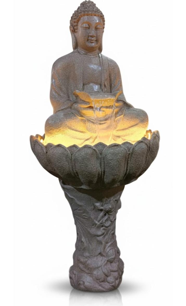Lotus Buddha 4 FT |Water Fountain for Home, Indoor, Living Room, Big Size Fountain for Garden, for Home vastu, Buddha Fountain (White)