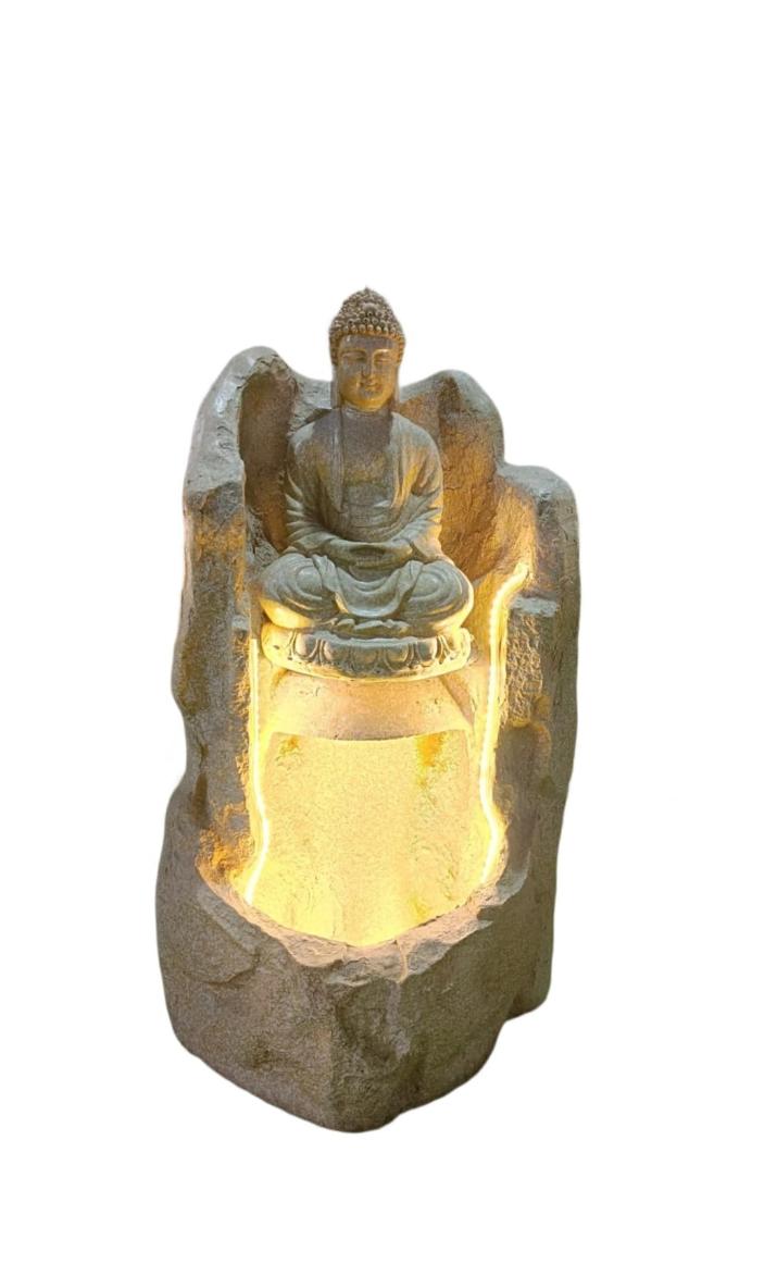 2.3feet Buddha Water Fountain with LED Lights | Indoor Outdoor Decorative Showpiece for Home, Office, Temple & Garden Decor(Off White)