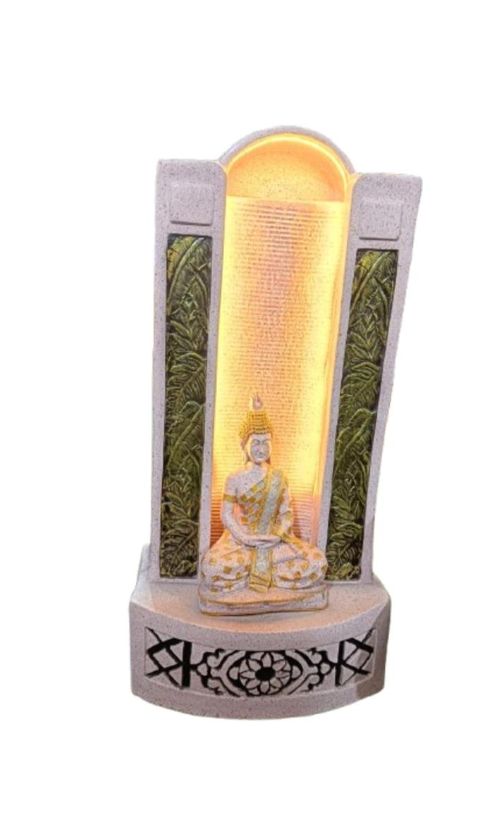 Slate Water Fountain Jharna Buddha Water Fountain with LED Light Water Pump (White)