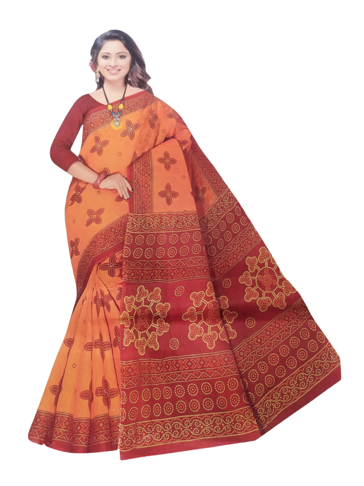 Gephical Women Pure Cotton Traditional Handloom Bengal Tant Saree Noyonchuri Design Without Blouse Piece