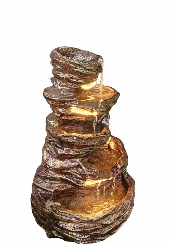 5-Step Stone Fiber LED Water Fountain – Home & Garden Décor (Brown)