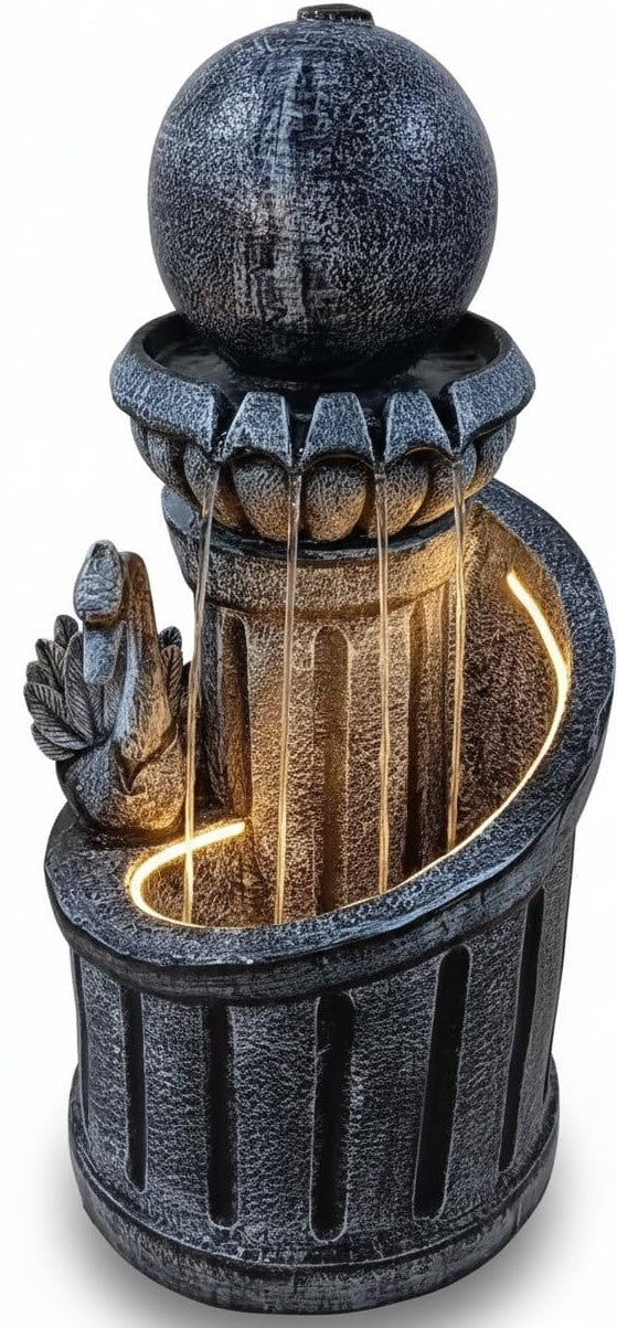 Modern Piller Design with Duck and Ball Fiber Water Fountain Grey