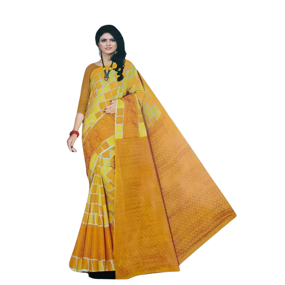 Gephical Women's Pochampally Cotton bandhani Printed art silk Saree with Blouse Piece