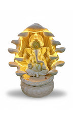Ganesha Water Fountain Statue, Yellow Decoration Gift Gifting with LED Lights Water Pump (White)