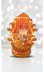 Ganesha Water Fountain Statue, Yellow Decoration Gift Gifting with LED Lights Water Pump (Orange)