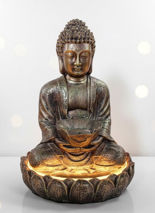 Lotus Buddha Water Fountain for Home, Indoor, Living Room, Big Size Fountain for Garden, for Home vastu, Buddha Fountain (Golden)