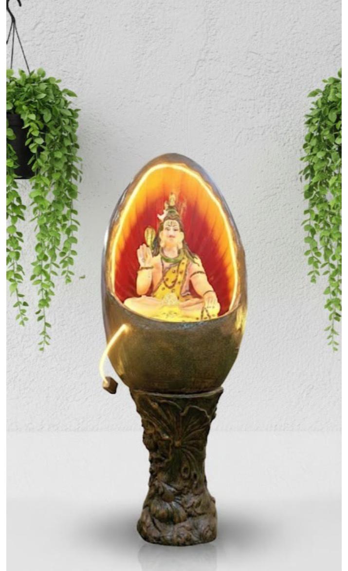 Oval Shiv Water Fountain 4 FT | with Stand Indoor Outdoor Garden Decor, with LED Lights and Water Pump