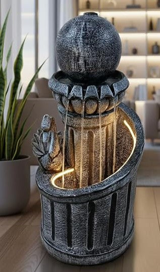 Modern Piller Design with Duck and Ball Fiber Water Fountain Grey