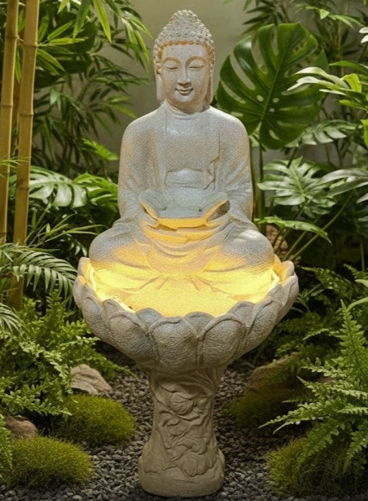 White Buddha Resin Water Fountain – Table Top Home Décor (64 cm)