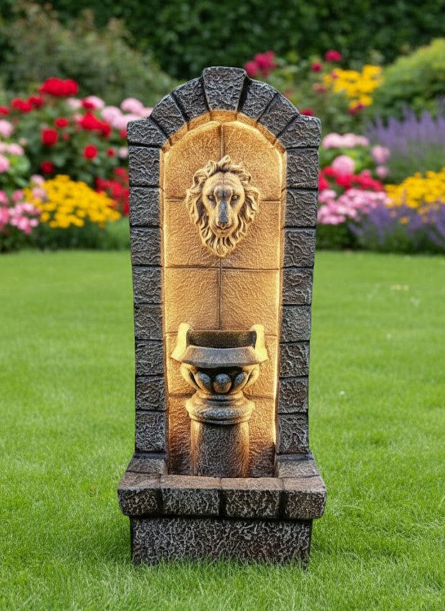 Mini Lion LED Water Fountain – Tabletop Home & Office Décor (Brown)