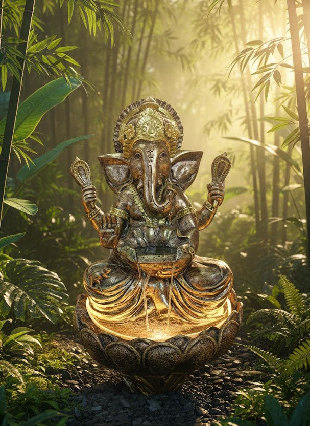 Lord Ganesha Lotus Water Fountain with LED Lights