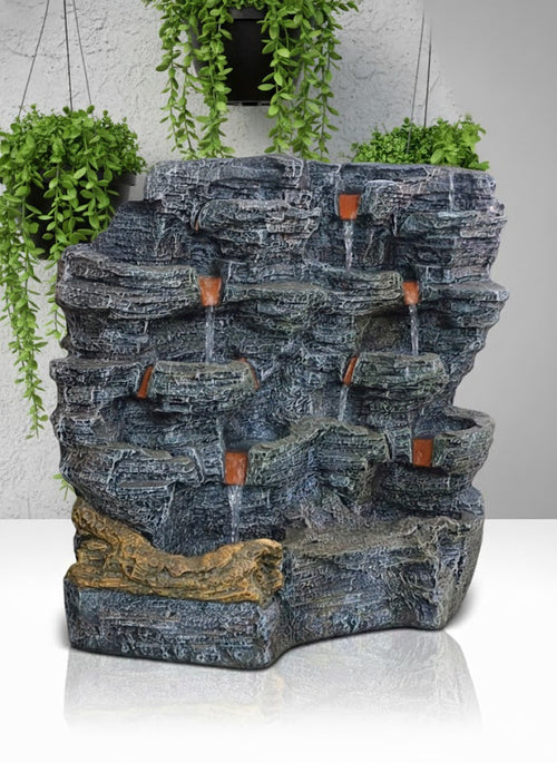 5 Layer 2.4 feet Stacked Pot Water Fountain for Home, Office, Garden Black Color