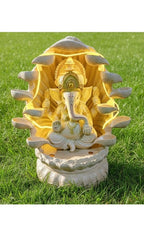 Ganesha Water Fountain Statue, Yellow Decoration Gift Gifting with LED Lights Water Pump (White)