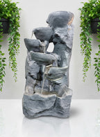 Rock Style 2.5Feet Water Fountain with LED Lights | Indoor Outdoor Decorative Waterfall Showpiece for Home, Garden & Office Decor (Grey)