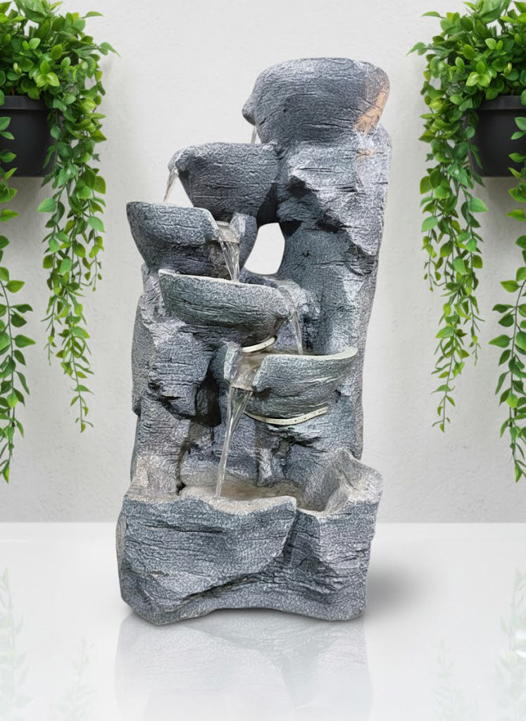 Rock Style 2.5Feet Water Fountain with LED Lights | Indoor Outdoor Decorative Waterfall Showpiece for Home, Garden & Office Decor (Grey)