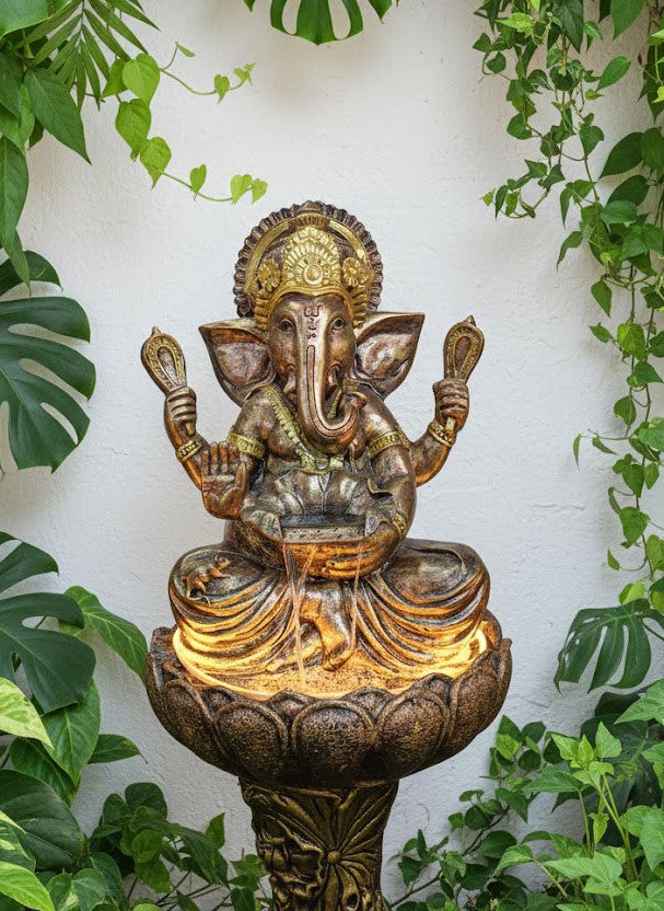 Lord Ganesha Lotus Water Fountain with LED Lights