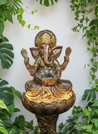 Lord Ganesha Lotus Water Fountain with LED Lights