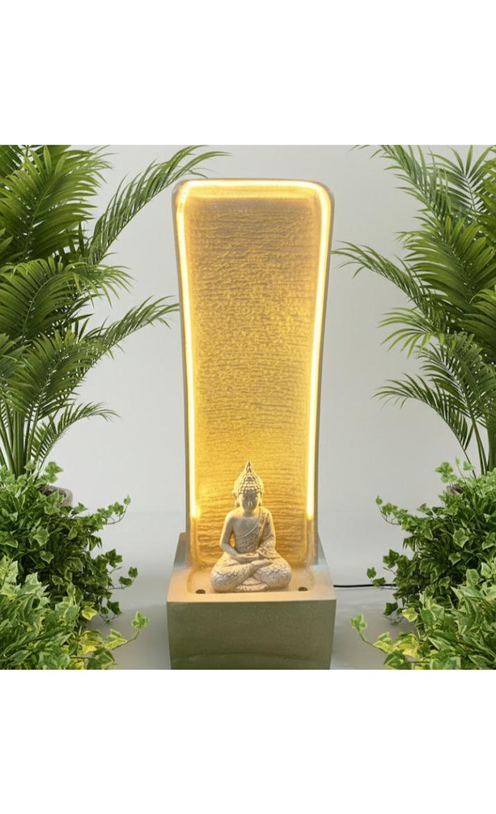 3feet Water Fountain Cream Buddha Garden Water Fountain Indoor Outdoor Fountain for Home Office Living Room Decor with LED Lights and Water Pump