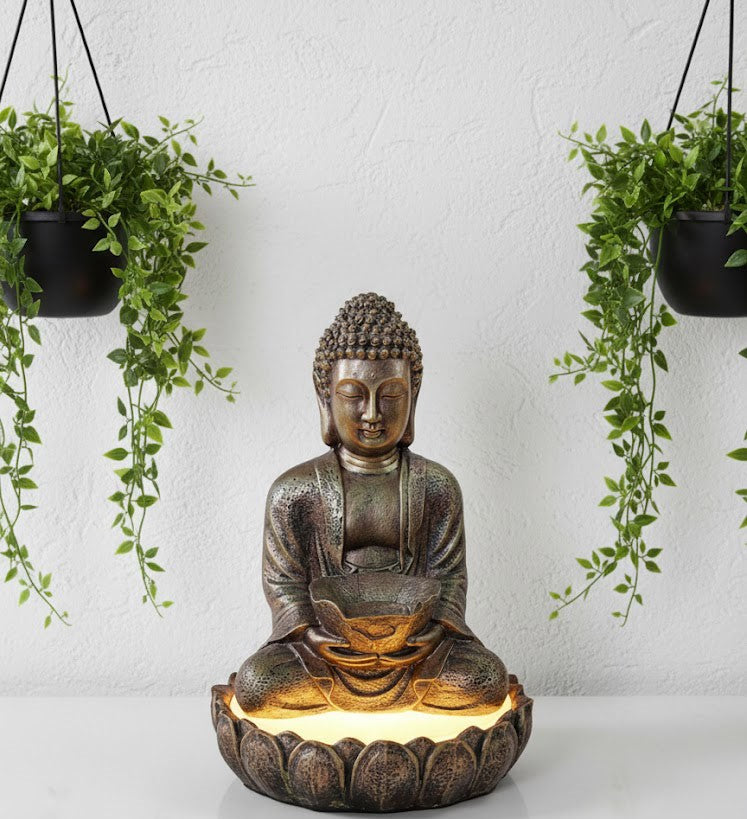 Lotus Buddha Water Fountain for Home, Indoor, Living Room, Big Size Fountain for Garden, for Home vastu, Buddha Fountain (Golden)