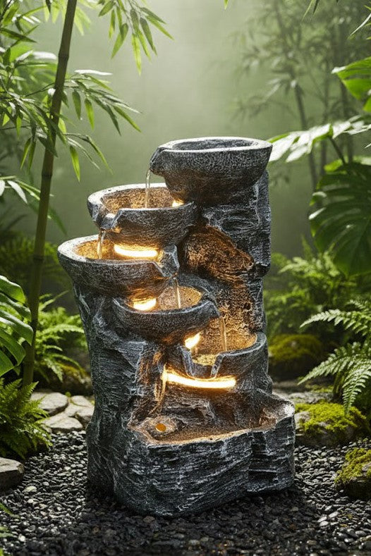 Rock Style LED Water Fountain – Indoor & Outdoor Décor (Black)