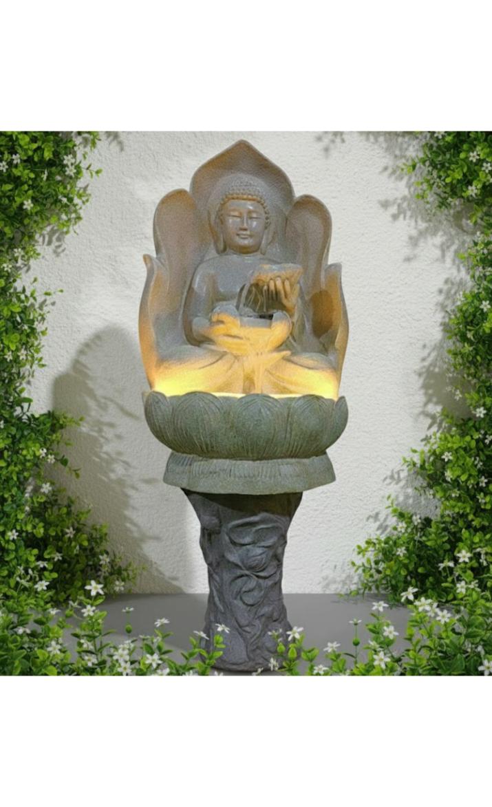 Lotus Buddha Water Fountain with Double Bowl Ð Indoor & Outdoor Fountain for Home, Living Room, Office & Garden DŽcor