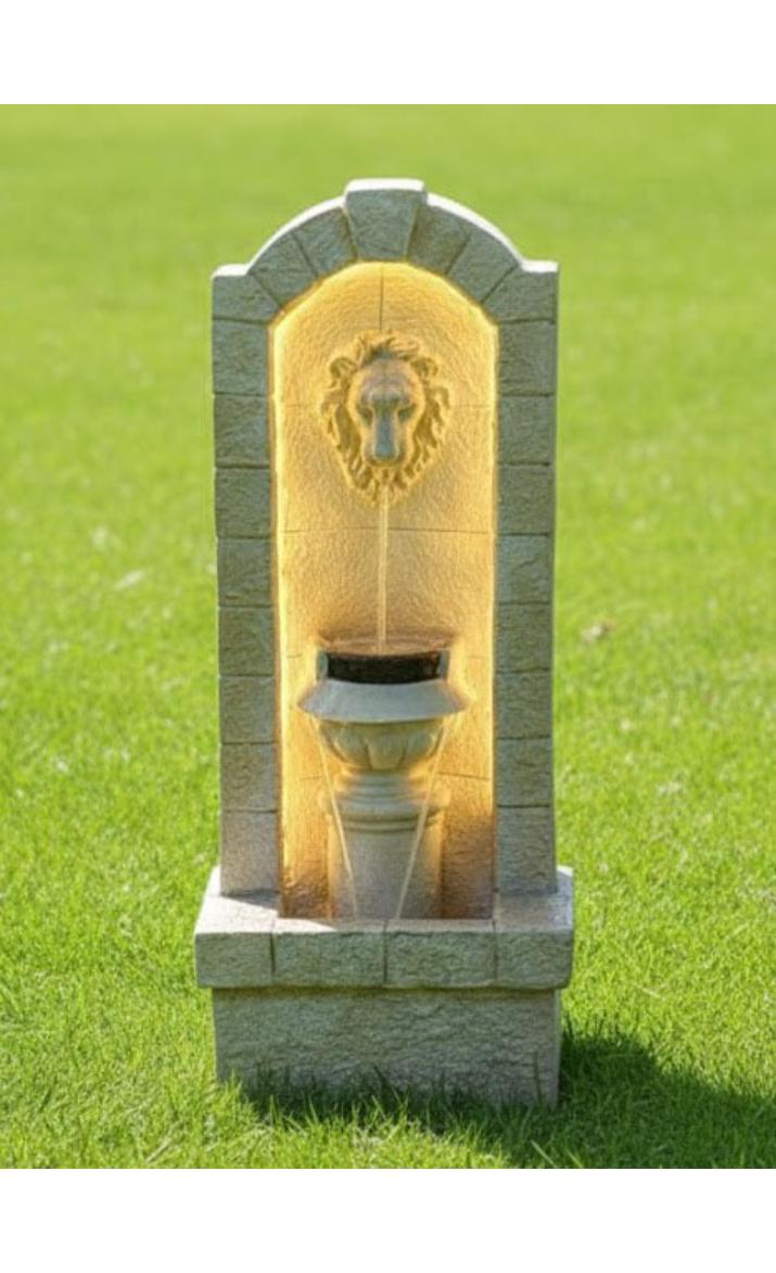 3.5ft Mini Lion Water Fountain for Home Decor | Indoor Tabletop Office | Lawn Balcony | Gift Gifting with LED Lights Water Pump | Lion Water Fountain(Beige)