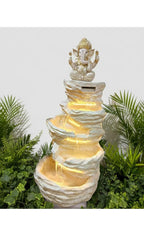 Polyresin Fiberglass 5 Step Ganesha Indoor Outdoor Water Fountain with LED Lights for Home Decor Decoration Showpiece Gift Gifting Items