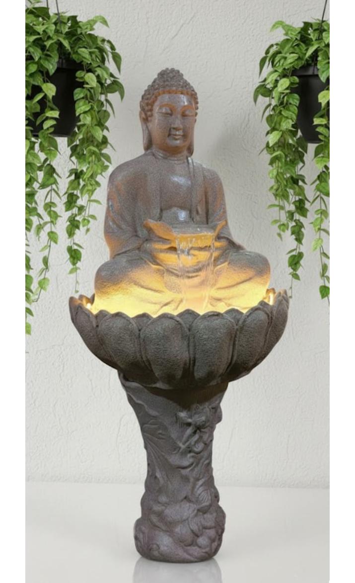 Lotus Buddha 4 FT |Water Fountain for Home, Indoor, Living Room, Big Size Fountain for Garden, for Home vastu, Buddha Fountain (White)