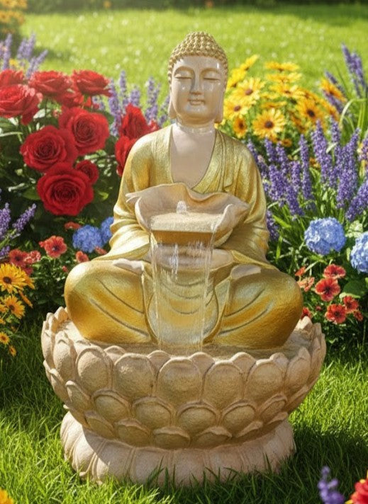 Lotus Buddha LED Waterfall Fountain – Home & Office Décor (Golden)