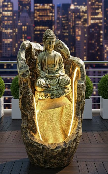 Buddha LED Water Fountain – Home & Garden Décor (Golden)