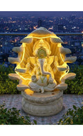 Ganesha Water Fountain Statue, Yellow Decoration Gift Gifting with LED Lights Water Pump (White)