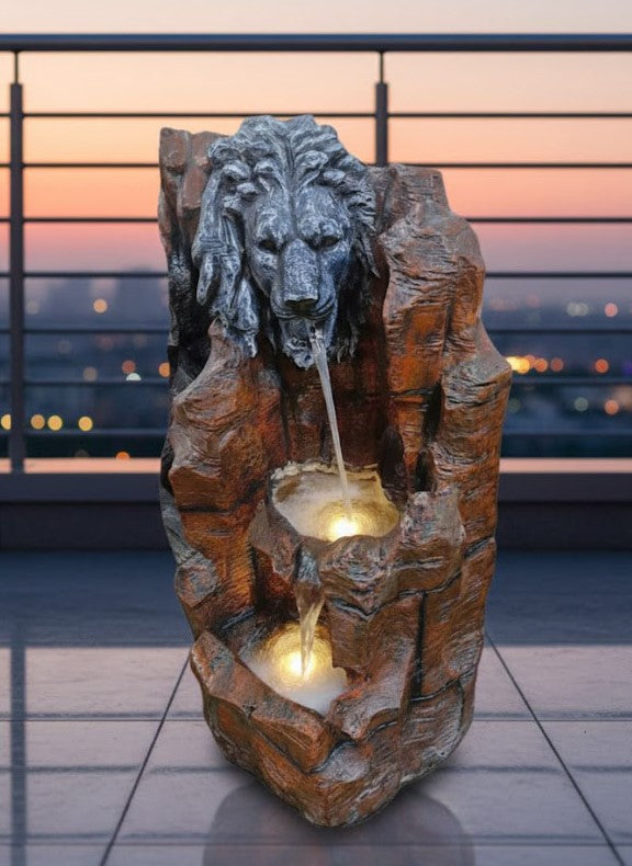 Lion Head Water Fountain 3 FT | with LED Lights