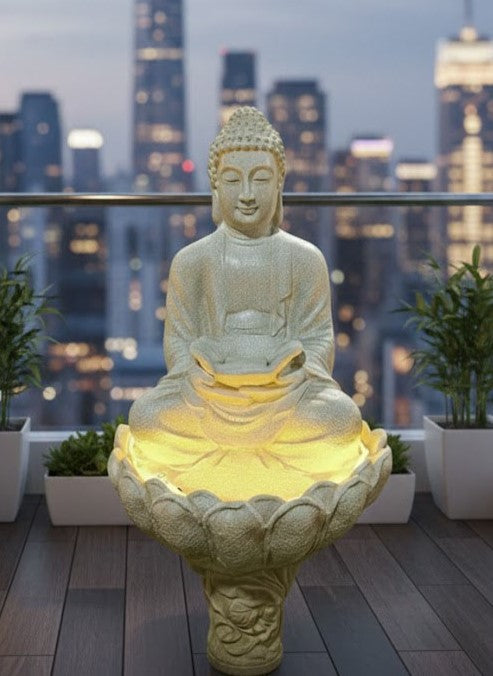 White Buddha Resin Water Fountain – Table Top Home Décor (64 cm)