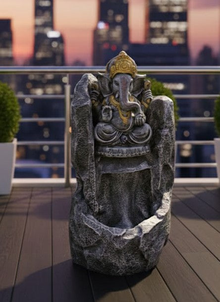 Big Ganesh Ji LED Fiber Water Fountain (42 Inch, Black)