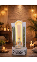 Slate Water Fountain Jharna Buddha Water Fountain with LED Light Water Pump (White)
