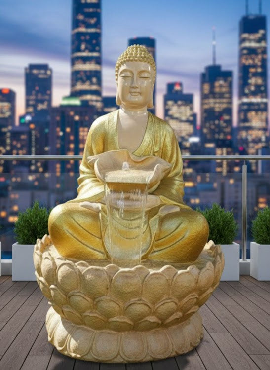 Lotus Buddha LED Waterfall Fountain – Home & Office Décor (Golden)