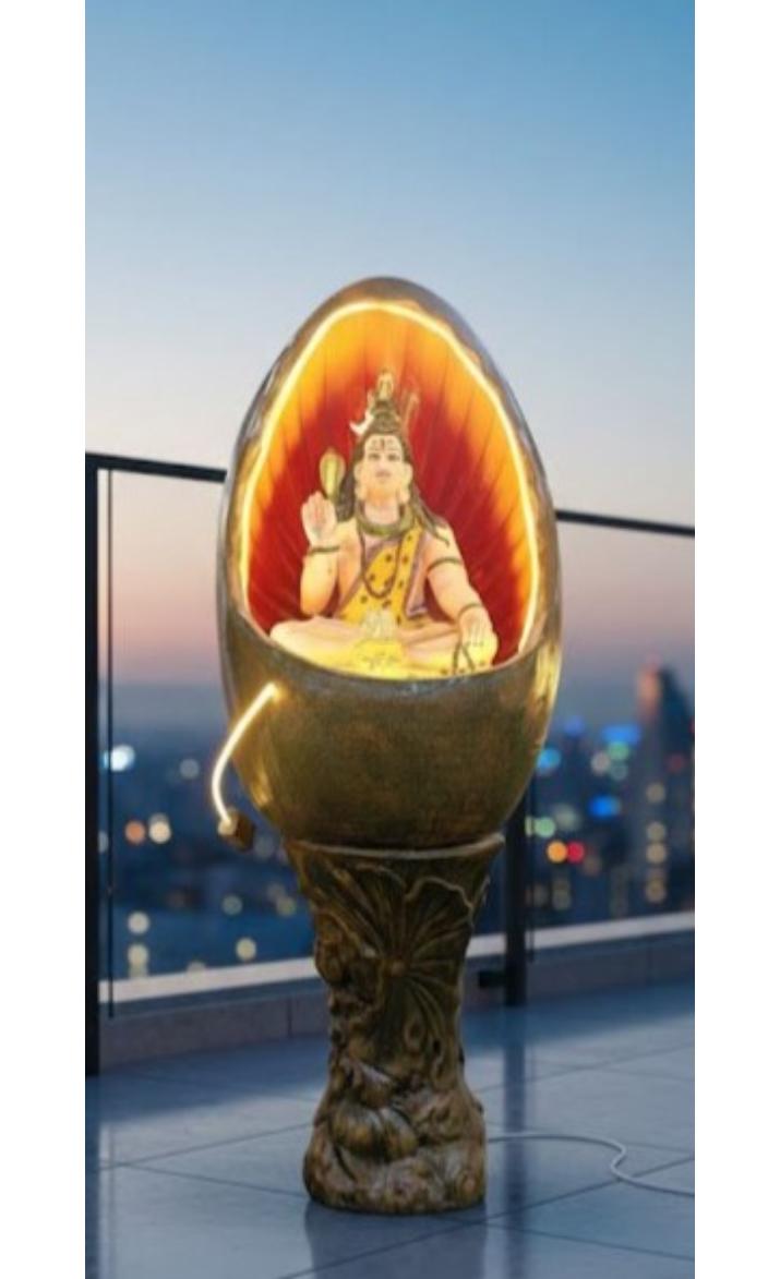 Oval Shiv Water Fountain 4 FT | with Stand Indoor Outdoor Garden Decor, with LED Lights and Water Pump
