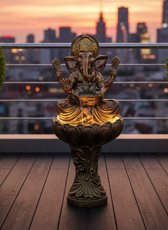 Lord Ganesha Lotus Water Fountain with LED Lights