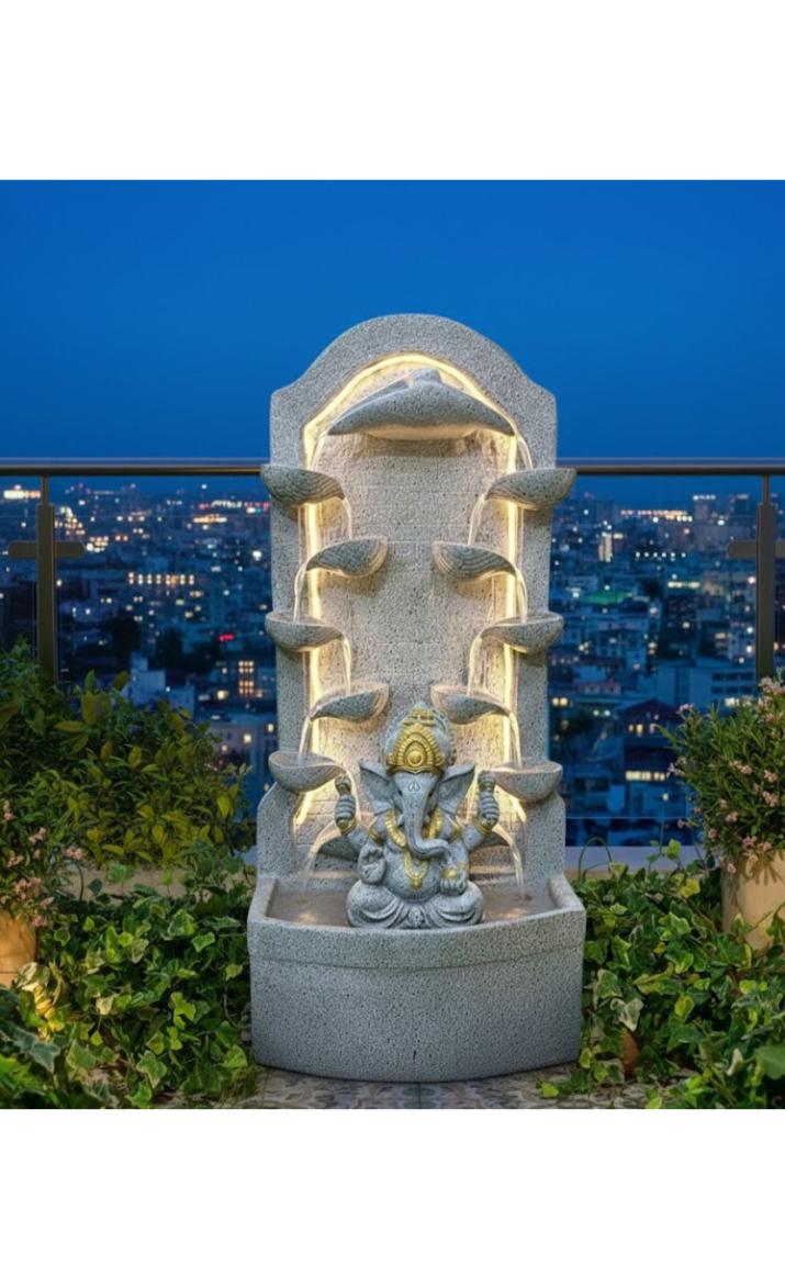 2.3feet Buddha Water Fountain with LED Lights | Indoor Outdoor Decorative Showpiece for Home, Office, Temple & Garden Decor(Off White)
