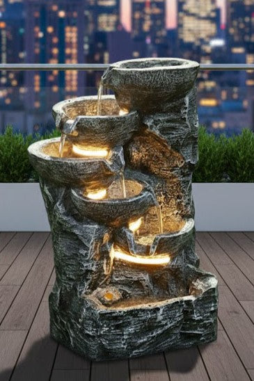 Rock Style LED Water Fountain – Indoor & Outdoor Décor (Black)