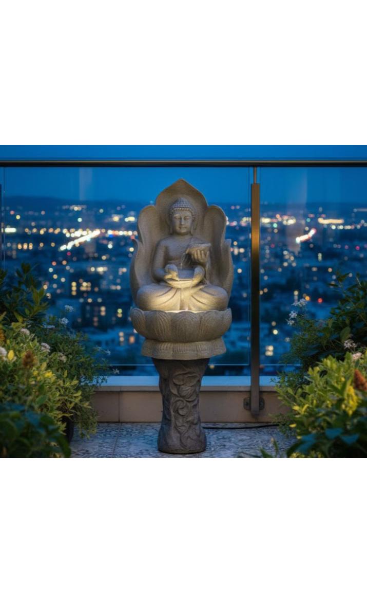 Lotus Buddha Water Fountain with Double Bowl Ð Indoor & Outdoor Fountain for Home, Living Room, Office & Garden DŽcor