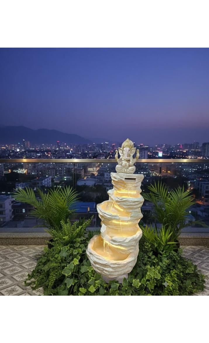 Polyresin Fiberglass 5 Step Ganesha Indoor Outdoor Water Fountain with LED Lights for Home Decor Decoration Showpiece Gift Gifting Items