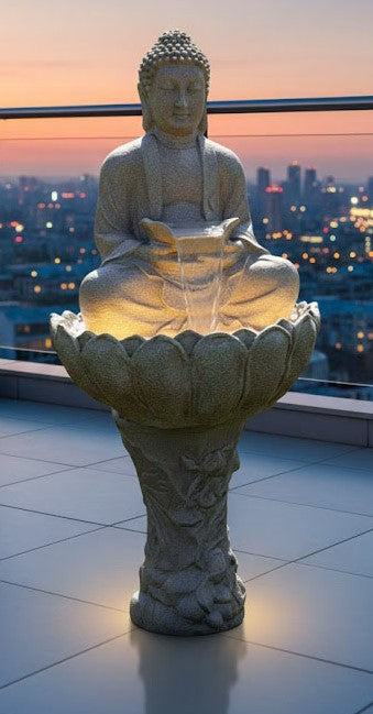 Lotus Buddha 4 FT |Water Fountain for Home, Indoor, Living Room, Big Size Fountain for Garden, for Home vastu, Buddha Fountain (White)