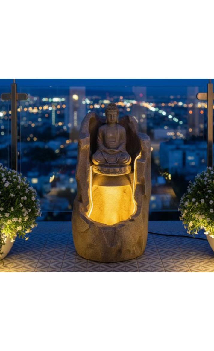 2.3feet Buddha Water Fountain with LED Lights | Indoor Outdoor Decorative Showpiece for Home, Office, Temple & Garden Decor(Off White)