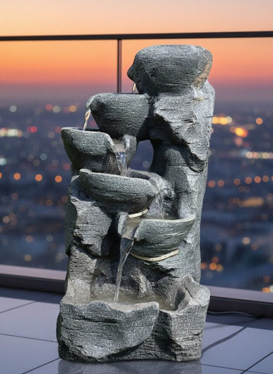 Rock Style 2.5Feet Water Fountain with LED Lights | Indoor Outdoor Decorative Waterfall Showpiece for Home, Garden & Office Decor (Grey)