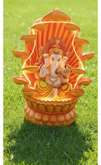 Ganesha Water Fountain Statue, Yellow Decoration Gift Gifting with LED Lights Water Pump (Orange)
